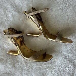 Jeffrey Campbell Beige Sandals Suede Gold Heels Slip On Womens 8